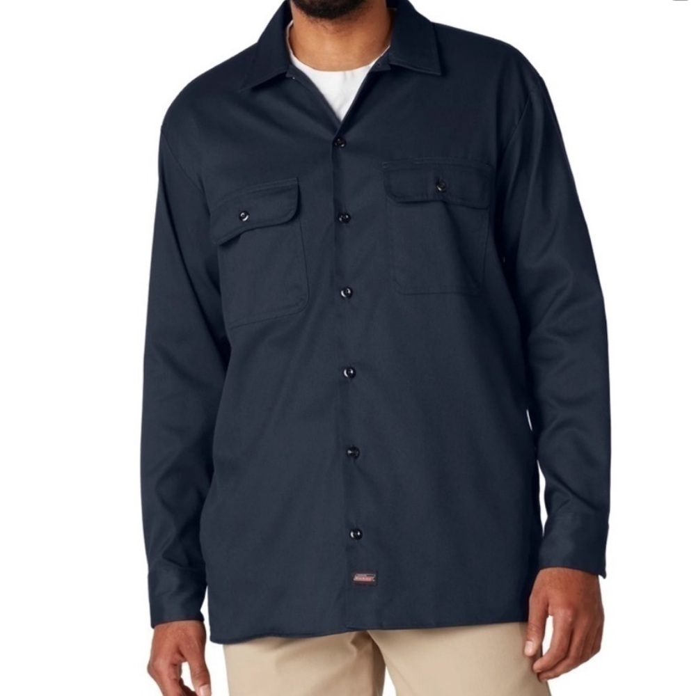 Dickies FLEX Navy Blue Button Down Workwear Adjacent